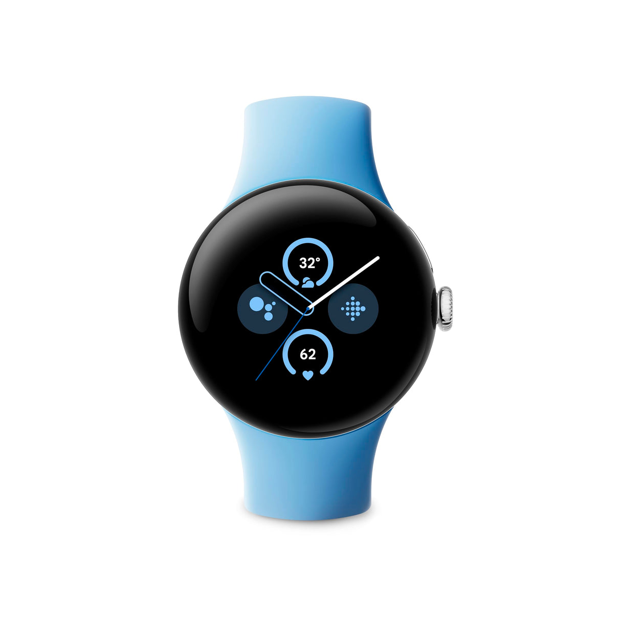 Google Pixel Watch 2 con Fitbit y Google - Control de frecuencia cardiaca, gestión del estrés y seguridad - Smartwatch Android - Caja de aluminio en tono plata - Correa deportiva en celeste - Wi-Fi