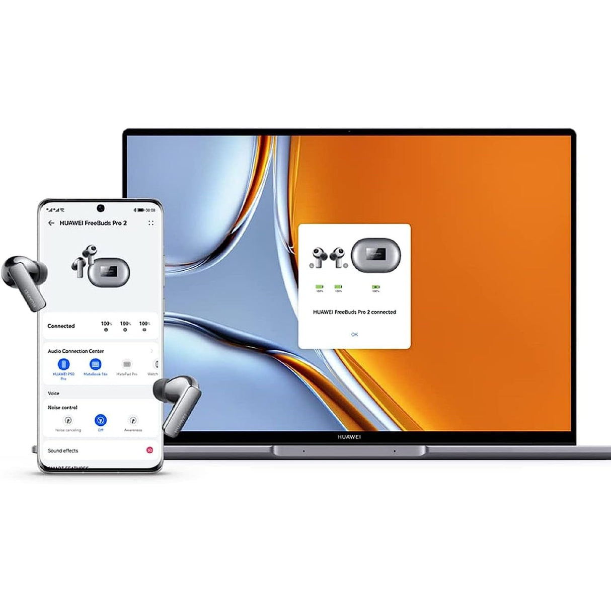 HUAWEI FreeBuds Pro 2, Auriculares inalámbricos Bluetooth, Devialet, Doble Altavoz, Voz cristalina, ANC Inteligente, Triple EQ Adaptivo, Doble conexión, Hi-Res Audio, Blanco