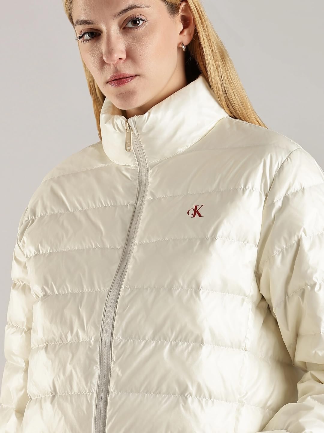 Calvin Klein Cazadora acolchada Mujer Down Shine brillante, Marfil (Ivory), XL