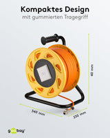 goobay 58934 Carrete de Cable de Red móvil Cat 7A S/FTP Incl. Conector RJ45 Keystone, apantallado en 2 Pliegues, sin halógenos, 1000MHz, 90m, Naranja