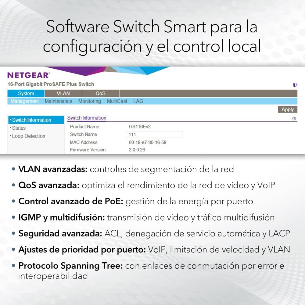 NETGEAR Switch PoE Gigabit Ethernet Smart de 10 Puertos GS110TP |Gestionado con 8X PoE+ a 55W, 2X 1G SFP |Gestión Insight Opcional |Montaje de sobremesa o Pared