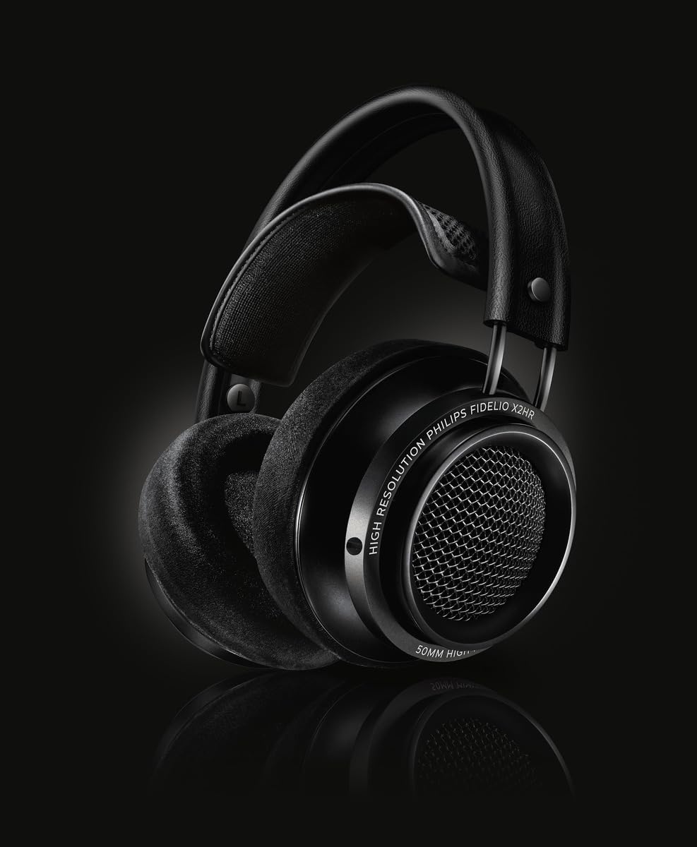 Philips Fidelio X2 Auriculares con Cable de Alta resolución, acústicos y Abiertos por detrás, transductores LMC de neodimio de 50 mm, Almohadillas de Espuma con Memoria de Terciopelo de Lujo - Negro
