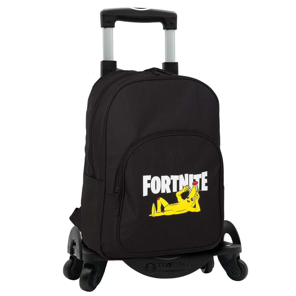 Mochila Escolar Fortnite Crazy Banana + Carro Toybags con 4 Ruedas Giratorias - Compartimento Principal y Bolsillo Frontal - Interior Forrado con Porta Ordenador - 41 x 30.5 x 12 cm