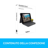 Logitech Rugged Folio para iPad (7.ª, 8.ª y 9.ª generación) Funda con teclado protectora, Disposición QWERTY Italiano - Negro