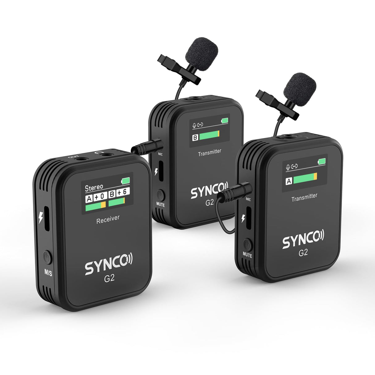 SYNCO Micrófono Solapa Inalámbrico Dual, G2 A2 Micro Corbata Wireless 2.4Ghz 200m Transmisión Compatible para Cámara DSLR Videocámaras Móviles y Tabletas, Corbata-Microfono-Solapa-Inalambrico-Sistema