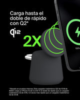 Belkin BoostCharge Pro Cargador inalámbrico 2 en 1 con Qi2 de 15 W, estación de Carga con MagSafe para iPhone Series 16, 15, 14, 13 y 12, Apple Watch, AirPods y Otros, Fuente de alimentación, Negro