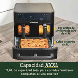Cuisinart Tri Zone Freidora y Horno 13,6 L | Sin PFAS | 3 zonas, 2x4,3 L + 5 L | 9 funciones: aire, asar, grillar, hornear, recalentar, deshidratar, pizza, tostar, manual | Negro Ventana