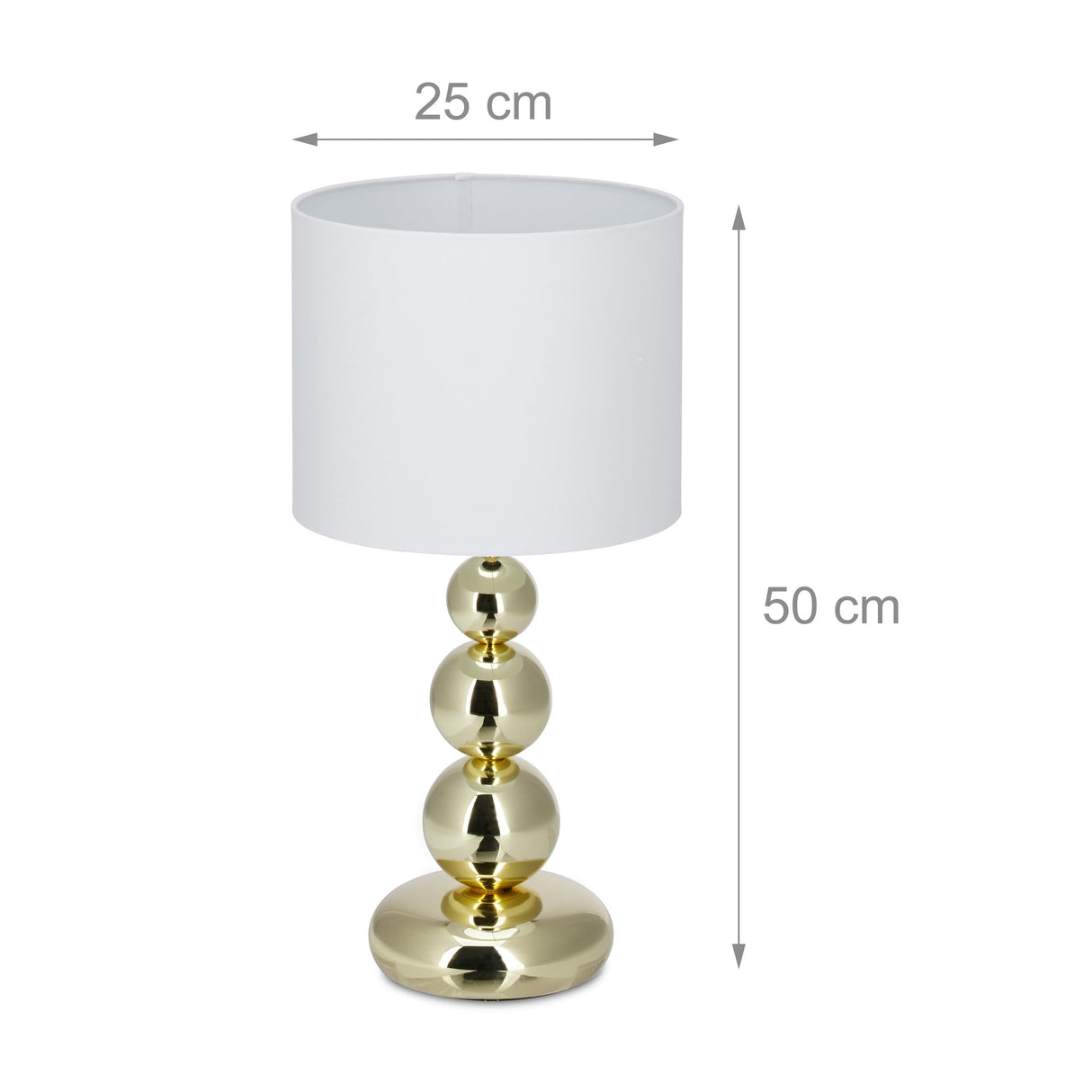Relaxdays Lámpara de Mesa, Set 2, Base Metálica y Pantalla Tela, E27, 50x25, Lamparita Noche, Dormitorio, Blanco/Dorado, 50% Hierro