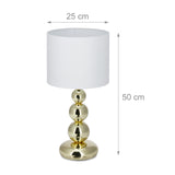 Relaxdays Lámpara de Mesa, Set 2, Base Metálica y Pantalla Tela, E27, 50x25, Lamparita Noche, Dormitorio, Blanco/Dorado, 50% Hierro
