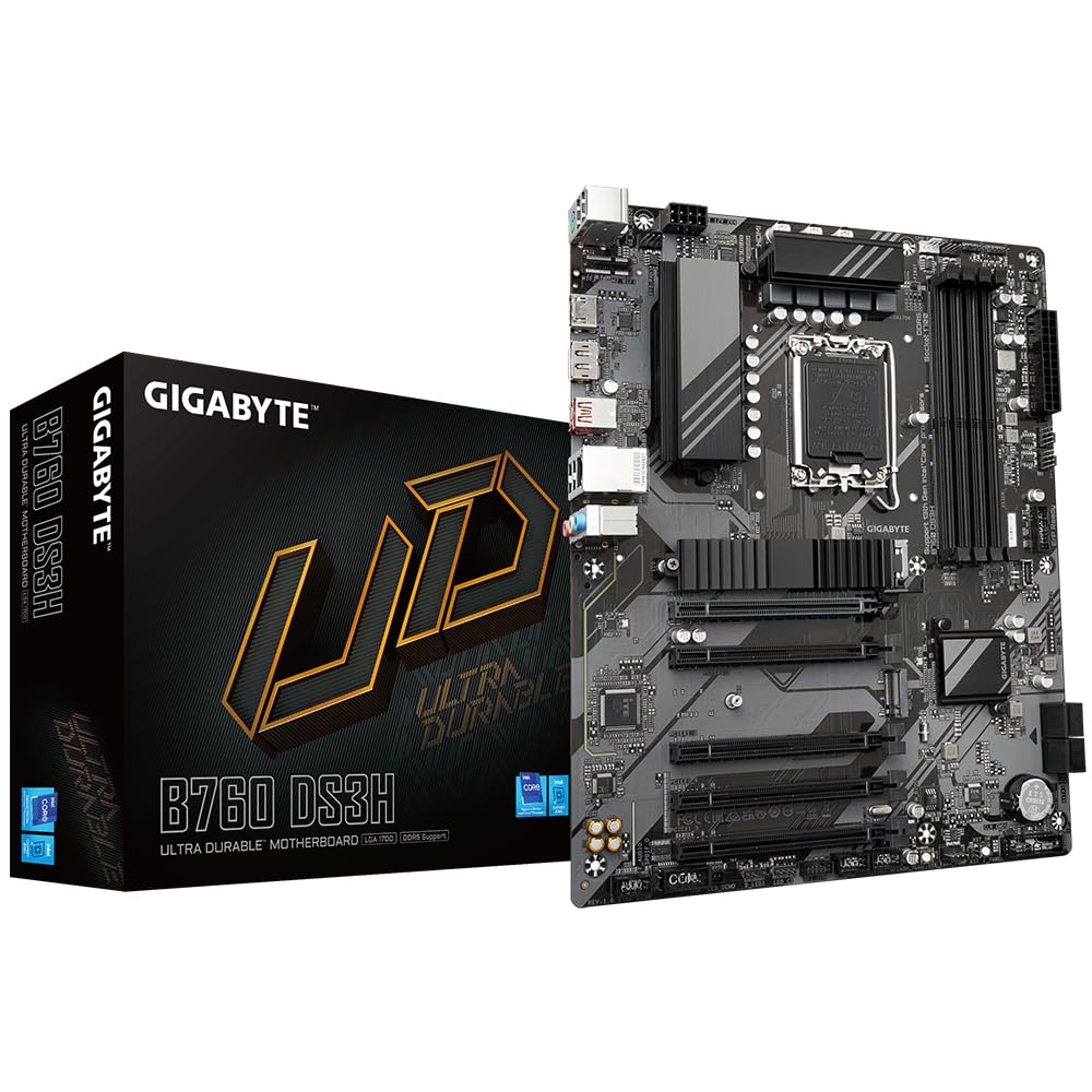 GIGABYTE B760 DS3H Placa Base - Compatible con procesadores Intel Core de 14ª generación, VRM digital de 8+2+1 fases, hasta 7600MHz DDR5 (OC), 2x PCIe 4.0 M.2, LAN GbE, USB 3.2 Gen 2x2