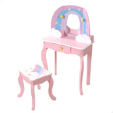 WOOMAX Teamson Kids - Tocador Infantil para niñas Arco Iris con Taburete y Espejo, Juguetes de Madera, Maquillaje para niñas (85397)