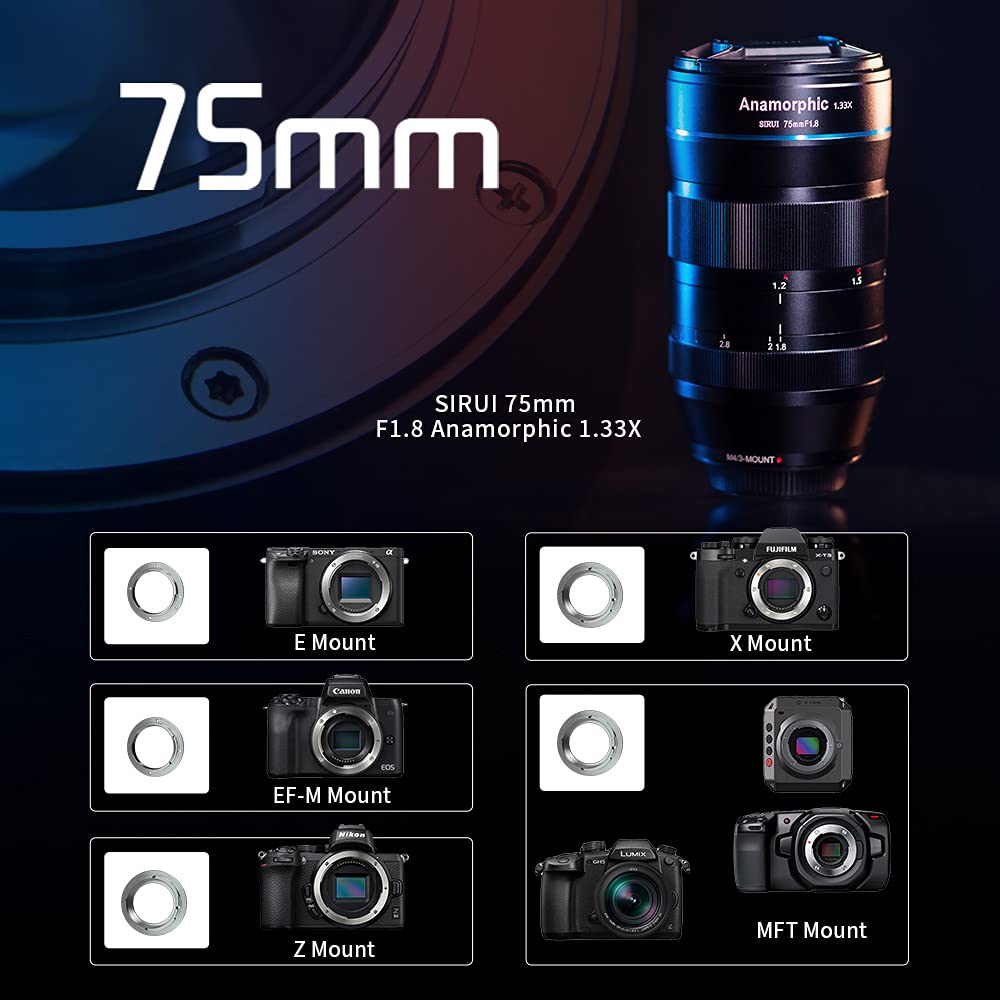 SIRUI Lente Anamórfica F1.8 APS-C de 75mm Compatible para Panasonic/Olympus Macro M4/3 de Montaje como E-M1X E-M1 Mark III E-M5, G100KGK-K G100VGK-K G100MGK-K G95GK
