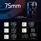 SIRUI Lente Anamórfica F1.8 APS-C de 75mm Compatible para Panasonic/Olympus Macro M4/3 de Montaje como E-M1X E-M1 Mark III E-M5, G100KGK-K G100VGK-K G100MGK-K G95GK