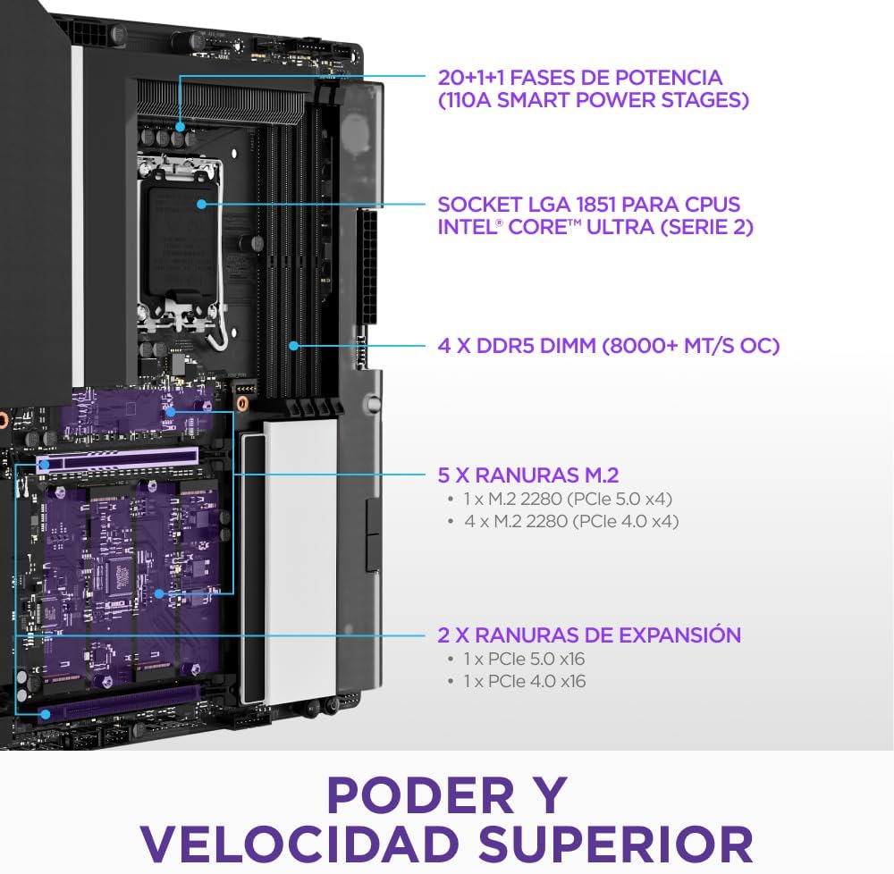 NZXT N9 Z890 Gaming Motherboard - Intel Z890 LGA 1851 ATX for Core Ultra (Series 2) - 20+1+1, DDR5, 5X M.2, PCIe 5.0, Wi-Fi 7, 5GbE, Thunderbolt 4 - RGB, Full Metal Housing - Black