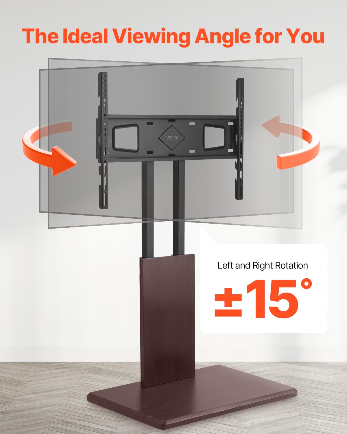 VEVOR Soporte de TV de Escritorio para Televisores de 812,8-1778 mm de hasta 45 kg, Rotación de 15° a la Izquierda y a la Derecha, Soporte de TV con Altura Ajustable y Estante para Sala de Estar