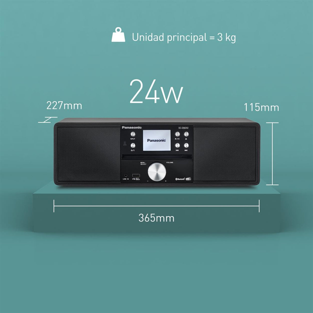 Panasonic SC-DM202EG-K Sistema Estéreo Micro Hi-Fi Compacto con CD, Radio Dab+/FM, USB y Bluetooth, Altavoces de 24 W, Control Remoto, Pantalla LCD TFT de 2,4", Ajustes de Ecualización, Negro.