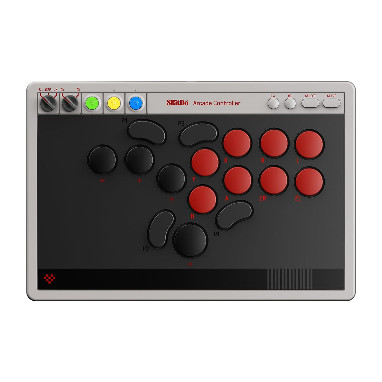 8Bitdo All-Button Arcade Controller for Switch & Windows – Bluetooth, 2.4G, Wired Connectivity, Low-profile Mechanical Switches, 4 Programmable Buttons, Hot-swappable PCB
