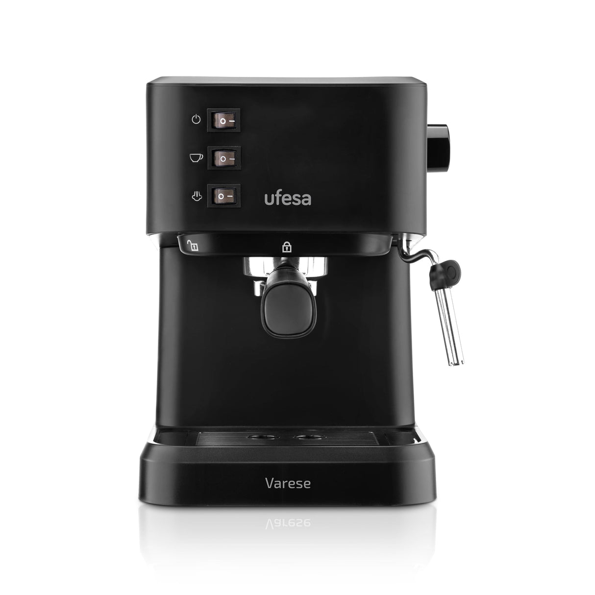 Ufesa Varese Cafetera Compacta Espresso y Capuccino, 1050W, Vaporizador Orientable, 20 Bares, 1 o 2 Cafés, Depósito 1.5L, Función Calienta Tazas