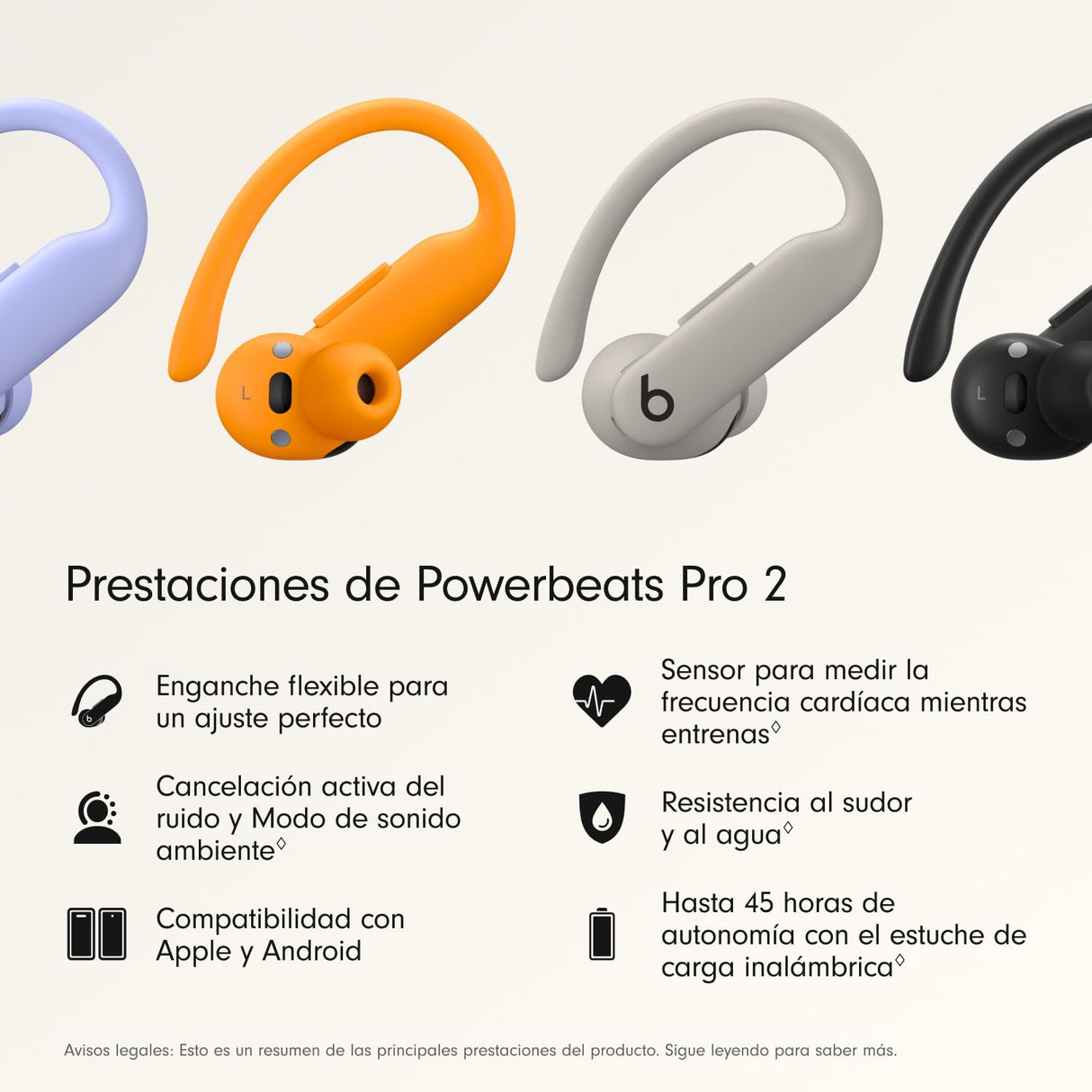 Beats Powerbeats Pro 2 Auriculares Bluetooth inalámbricos- Cancelación Activa del Ruido, clasificación IPX4, hasta 45H con Estuche de Carga, Funciona con Apple y Android - Arena