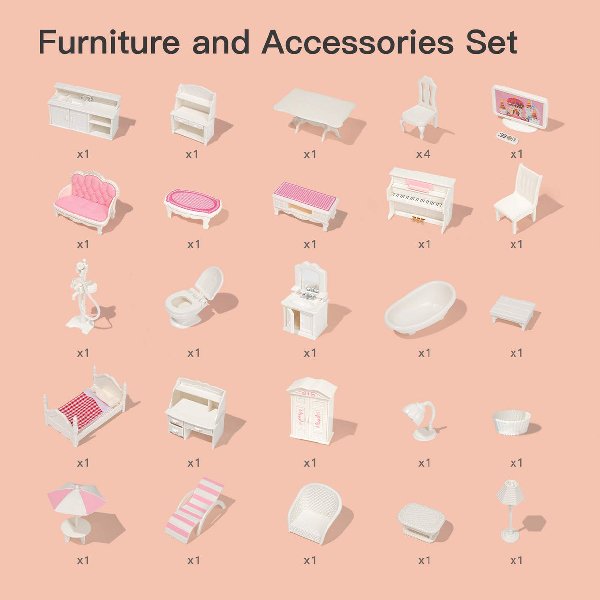 ROBUD Casa de muñecas de Madera para niños y niñas, Regalo de Juguete para 3, 4, 5, 6 años, con Muebles