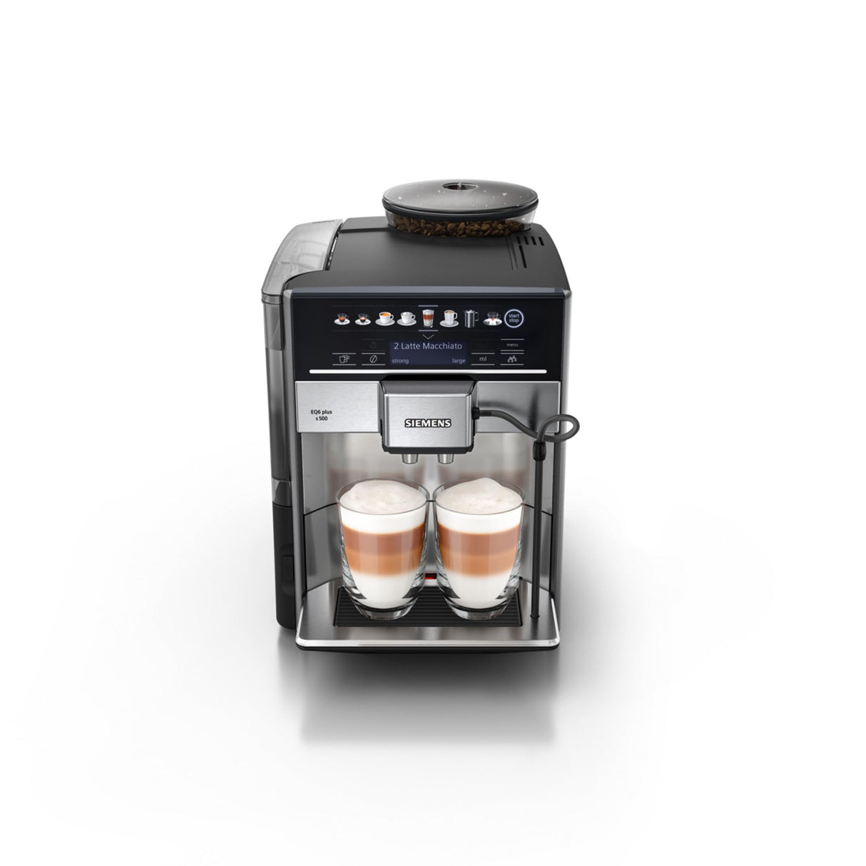 Siemens - Cafetera Superautomática, EQ6 plus s500, aromaDouble Shot, autoMilk Clean, ceramDrive, Display CoffeeSelect, Negro/Inox, TE655203RW