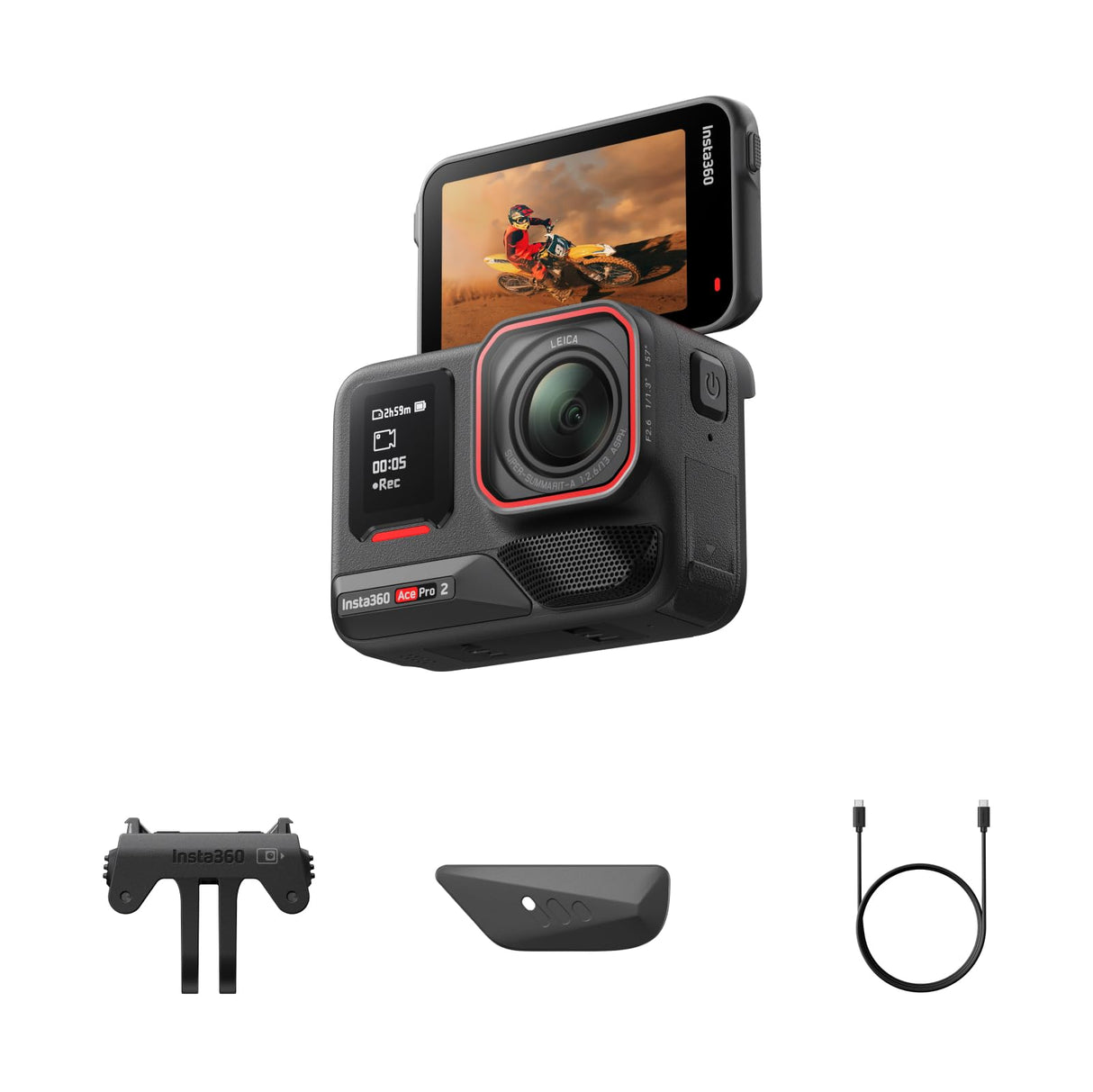 Insta360 Ace Pro 2 Paquete Estándar - Cámara de acción 8K Impermeable co-diseñada con Leica, Sensor de 1/1,3", Dual Chip IA, excelente en Baja luz, Audio Superior, Pantalla abatible y edición por IA