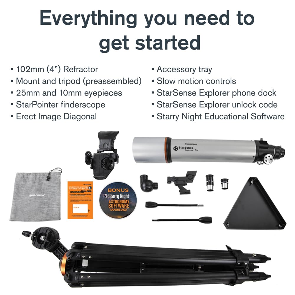 Celestron 22460 StarSense Explorer DX 102AZ Telescopio para Smartphone con aplicación, Compatible con iPhone/Android, Gris