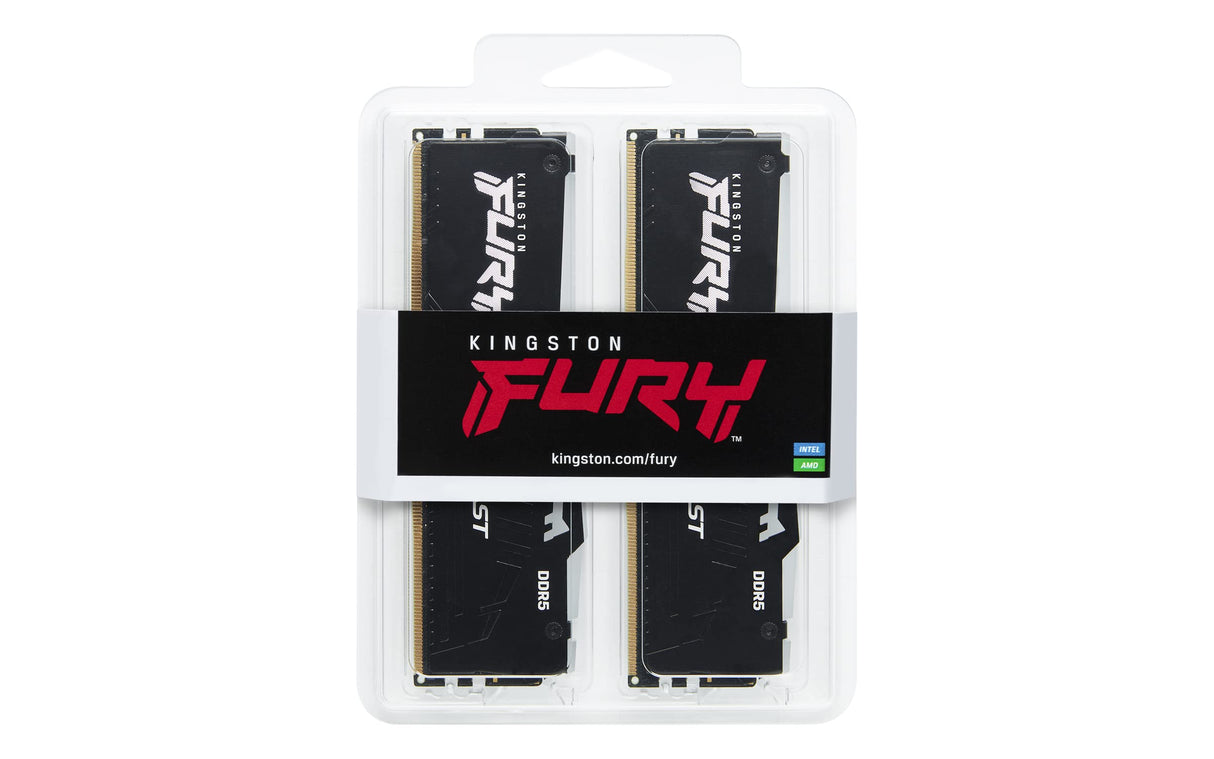 Kingston Fury Beast Negro RGB 128GB (2x64GB) 5600MT/s DDR5 CL36 DIMM Memoria Gamer para Ordenadores de sobremesa Kit de 2 AMD Expo/Intel XMP - KF556C36BBEAK2-128