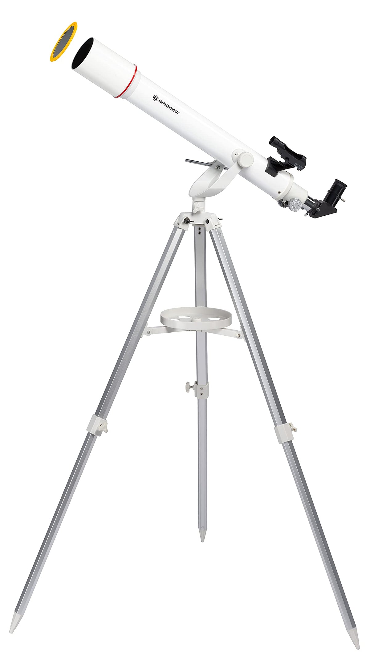 Bresser Refractor Telescopio Nano AR-70/700 AZ con trípode de Aluminio de 3 Patas, Montaje azimutal, buscador de Puntos LED y Adaptador de cámara para Smartphone para Principiantes, Color Blanco