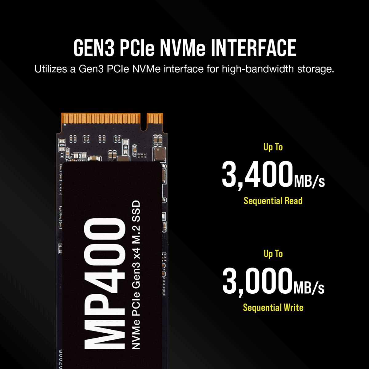 Corsair MP400 8TB Gen3 PCIe x4 NVMe M.2 SSD (Velocidades de Lectura Secuencial de hasta 3.400 MB/s y de Escritura Secuencial de 3.000 MB/s, 3D QLC NAND de Alta Densidad) Negro