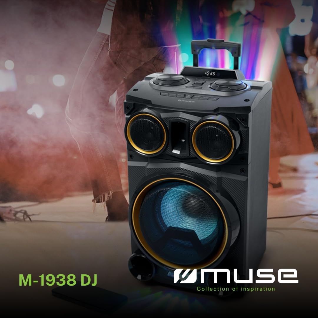M-1938 DJ - Altavoz Bluetooth con Radio, USB, 2 entradas de Micro luz Ambiente 150W (Incluye micrófono)