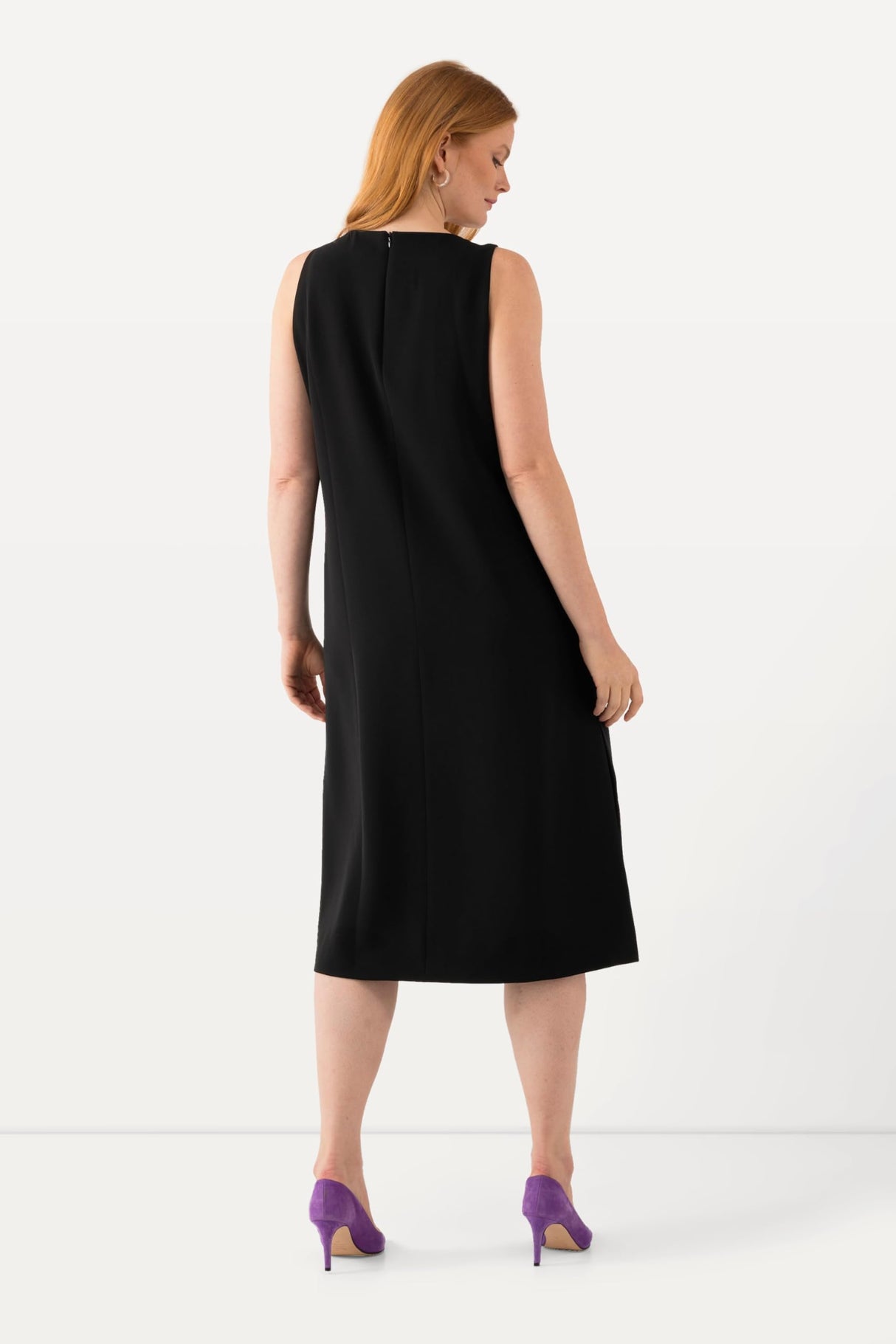 Ulla Popken Acetat-midikleid, A-Linie, Rundhals, Ärmellos Vestido Midi, Schwarz, 42-44 para Mujer