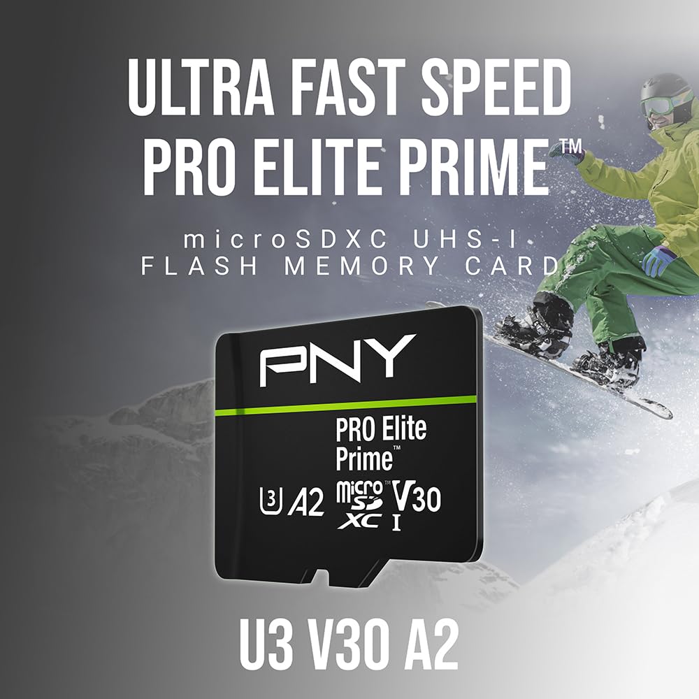PNY Tarjeta microSDXC 1TB Pro Elite Prime Class 10 U3 V30 A2 + Adaptador SD - hasta 200MB/s, Class 10, U3, V30, A2, 4K UHD, Full HD, UHS-I
