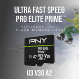 PNY Tarjeta microSD 1.5TB Pro Elite Prime Class 10 U3 V30 A2 + Adaptador SD - hasta 200MB/s, Class 10, U3, V30, A2, 4K UHD, Full HD, UHS-I
