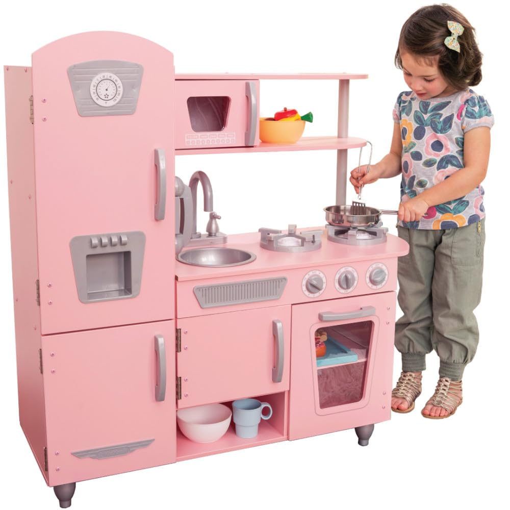 KidKraft Cocina de Juguete Rosa Vintage de Madera para niños con teléfono de Juguete y Nevera Vintage, Cocina Infantil, Juguetes niños 3+ años (53179)