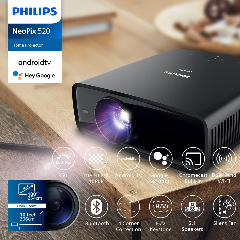 Philips NeoPix 520, proyector True Full HD con Android TV, Chromecast y conexión HDMI Integrados