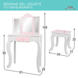 WOOMAX - Tocador niña, Maquillaje niña niño, Tocador de Madera Infantil con Taburete y Espejo Niña, Centro de Belleza con cajón, Juguetes educativos niños 3 años, Juguetes imitación (85388)