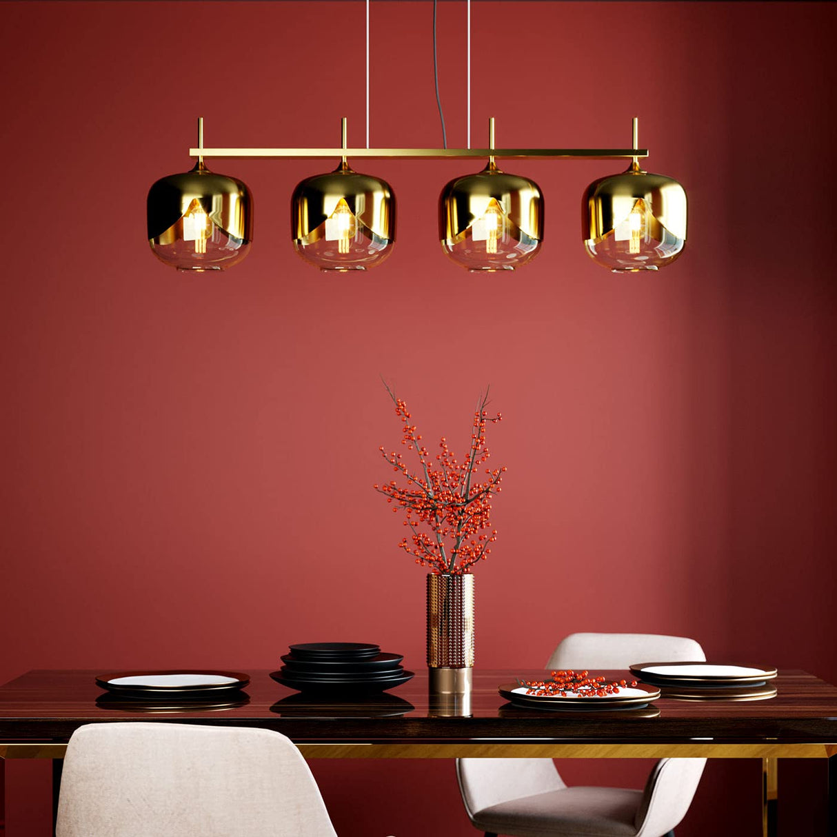 KARE Design Golden Goblet Quattro - Lámpara de techo colgante (25 cm de diámetro, con 4 paraguas, 143 x 129 x 25 cm), color dorado