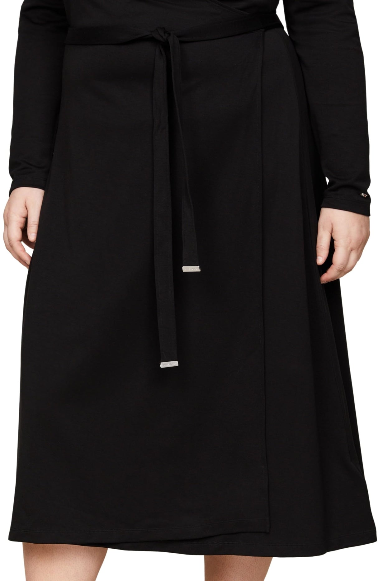 Tommy Hilfiger Vestido para Mujer Smooth Lines Wrap Midi Dress con Manga Larga, Negro (Black), 48