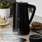 Swan Alexa Hervidor Agua Eléctrico Inteligente WIFI Smart Kettle 1,5L, Inalámbrico, Pantalla LED Táctil, Función Mantener Caliente, Pared Aislada Acero Inoxidable, 1800W, Negro, SK14650BLKN