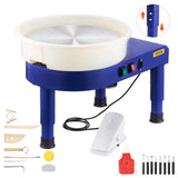 VEVOR Torno de Cerámica de 35 cm, Máquina Formadora de Ruedas de Cerámica con Pedal Ajustable de 60 a 300 RPM, Pata de Elevación Ajustable, Cuenco Desmontable para Manualidades, Bricolaje, Azul