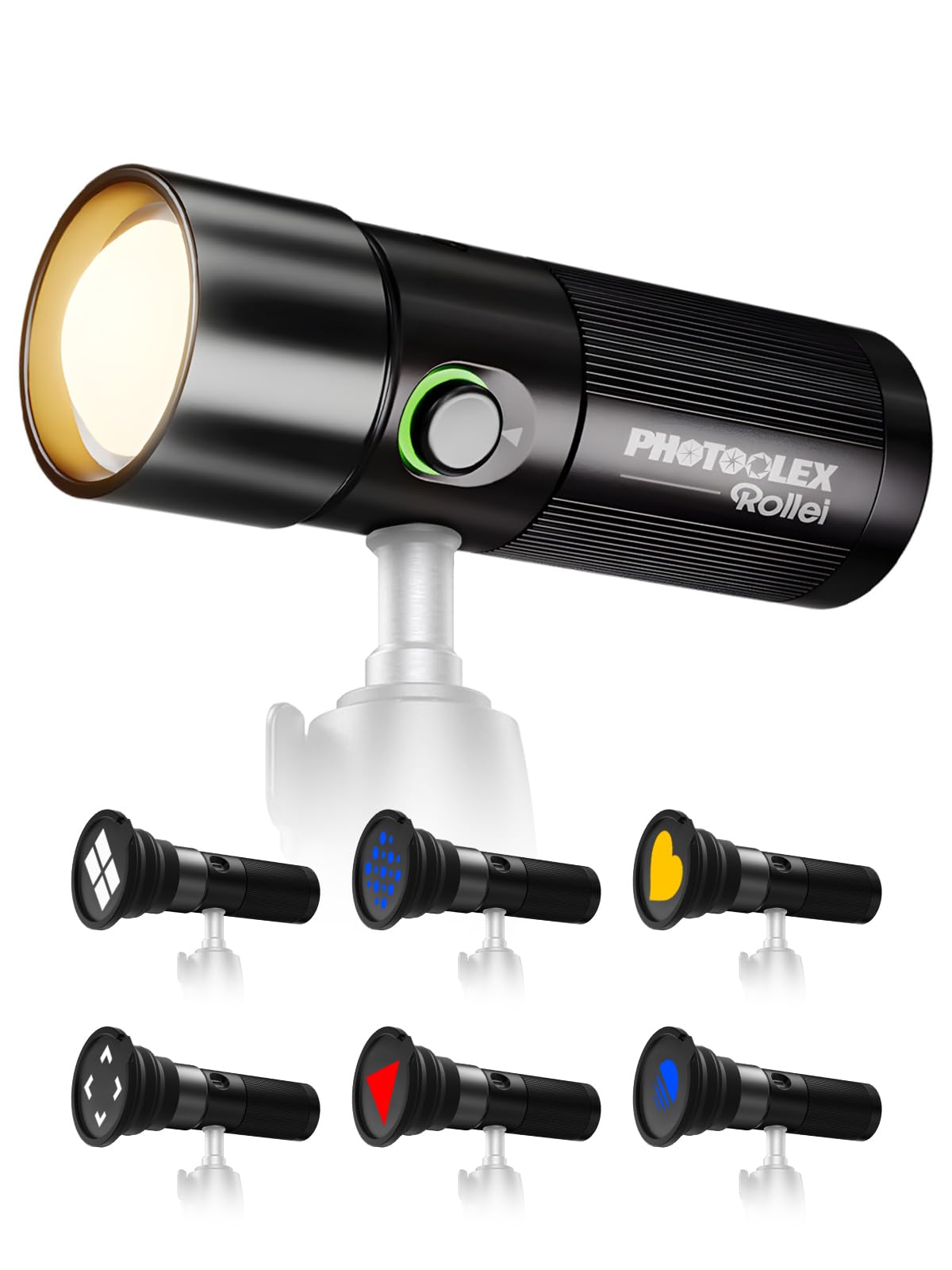 Antorcha LED Video, Rollei Photoolex GOBO Light de 4 Colores y 19 Accesorios para Efectos de Iluminación Creativo, Foco Fotografía con Batería 8400 mAh Difusor Incluido, Luz-Video-Foco-RGB-Fotografía