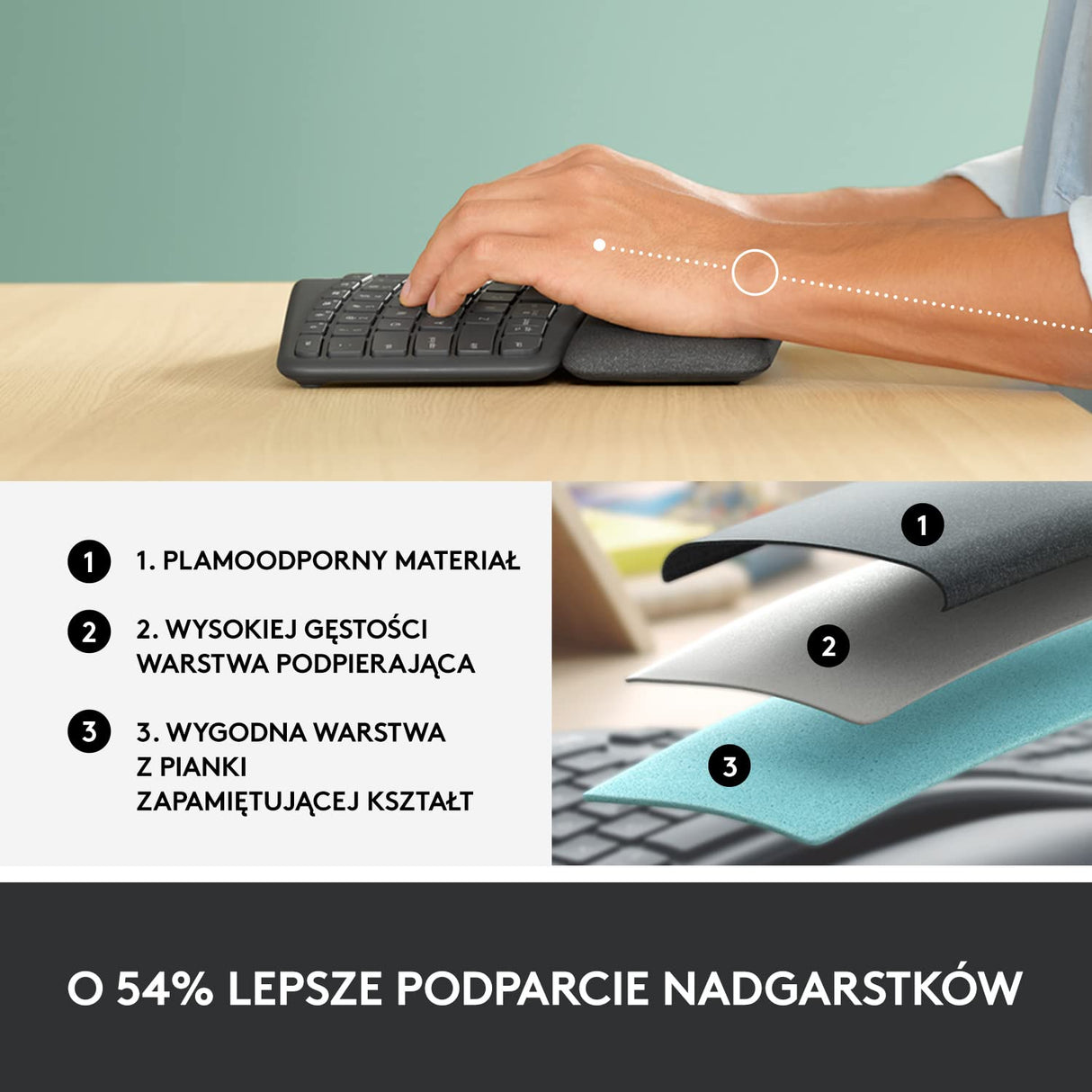 Logitech ERGO K860 for Business, Teclado partido inalámbrico - Diseño ergonómico, Tecnología Logi Bolt segura, Bluetooth, Certificación global, Windows/Mac/Chrome/Linux, QWERTY US Internacional - Gris
