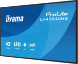 iiyama Prolite LH4364UHS-B1AG 108 cm 43" Digital Signage Display VA LED Panel 4K UHD HDMI USB-C USB2.0 RS-232c RJ45 Android 14 OS iiSignage² WiFi Mediaplayer 24/7 AntiGlare Negro
