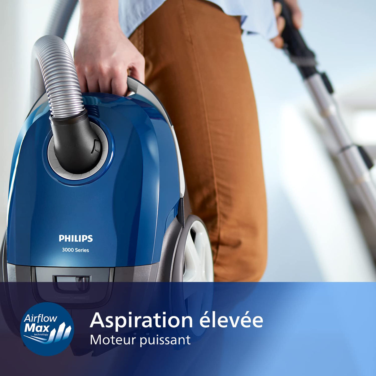 Philips Performer Compact Serie 3000 Aspirador con Bolsa - 900 W, con Filtro Allergy, Alcance de 9 m (XD3110/09) Azul