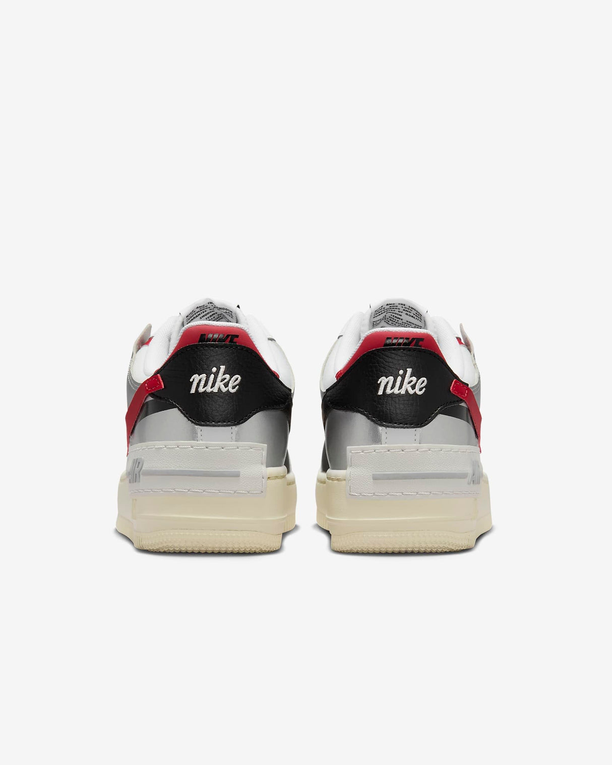 NIKE Air Force 1 Shadow, Sneaker Mujer, White Gym Red Black Metallic Silver, 41 EU