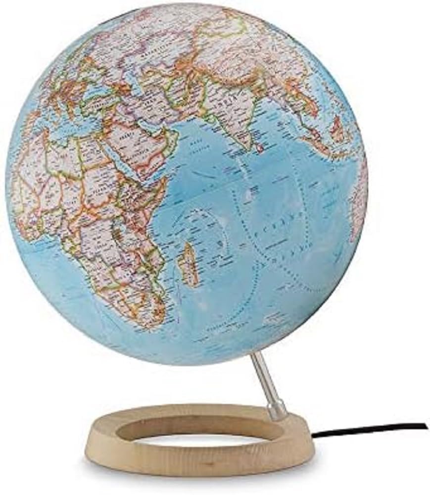 National Geographic - Globo terráqueo Neon Classic. Esfera azul, arce y aluminio, 30 cm, iluminada