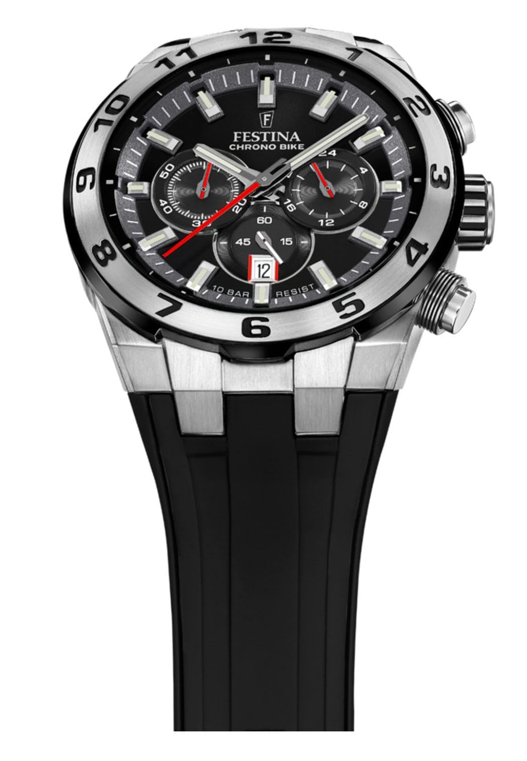 Festina Reloj Hombre F20671/6 Chrono Bike Caja de Acero Inoxidable 316l Plateado Correa de Caucho Negro