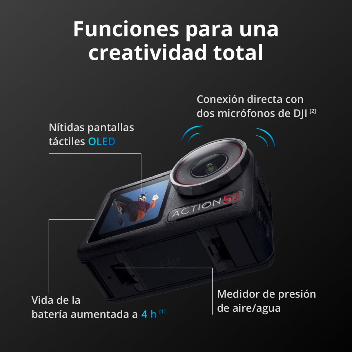 DJI Pack Estándar Osmo Action 5 Pro, cámara Sumergible, Sensor 1/1.3", vídeo 4K/120 fps, Seguimiento de Objetivos, estabilización, 2 Pantallas táctiles OLED, cámara de acción 4K para Deportes y Vlogs