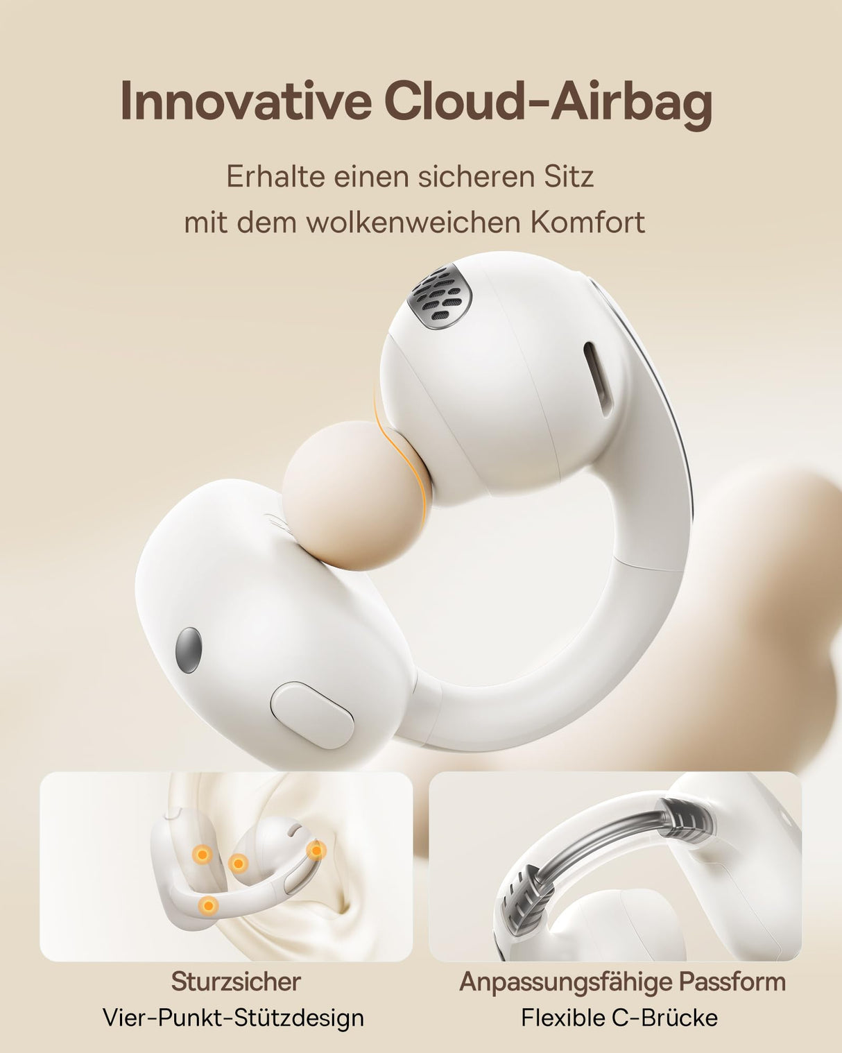 Baseus MC1 Blanc Auriculares Abiertos, Auriculares Bluetooth con Clip & 40H de Autonomía, Calidad de Sonido HiFi Bass Ai, Cómodos & Ligeros (5,2 g), Clip con Protección IP57 contra el Polvo & el Agua